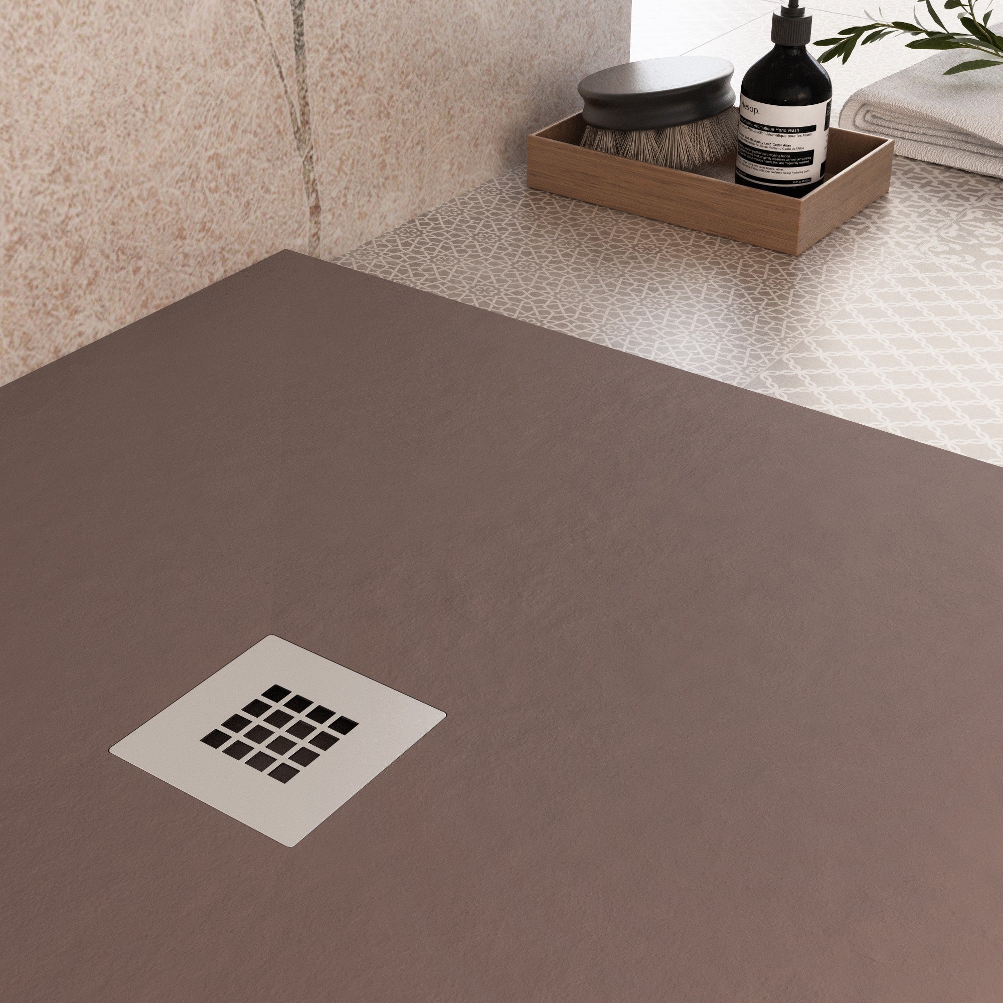 Piatto doccia in marmo resina Marrone pietra cemento ROYAL Regos-100x140