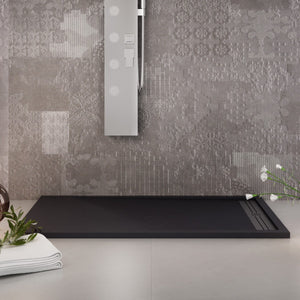 Piatto doccia in marmo resina nero pietra cemento grid, misura 70x140