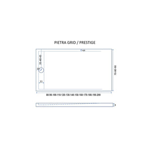 Piatto doccia in marmo resina nero pietra cemento grid, misura 90x100
