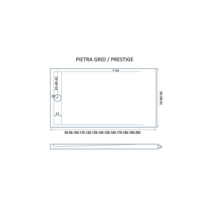 Piatto doccia in marmo resina nero pietra cemento grid, misura 70x140