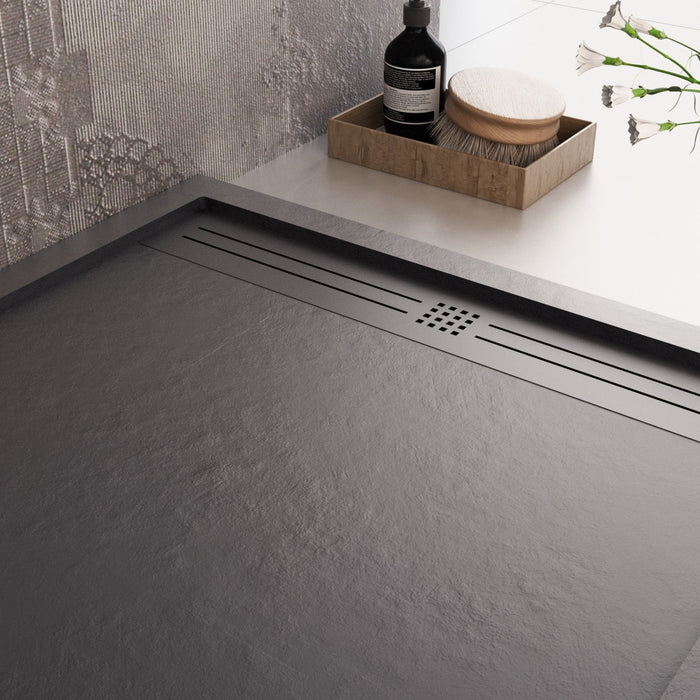Piatto doccia in marmo resina nero pietra cemento grid, misura 70x160