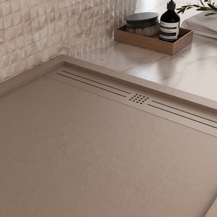 Piatto doccia in marmo resina tortora pietra cemento grid, misura 70x100