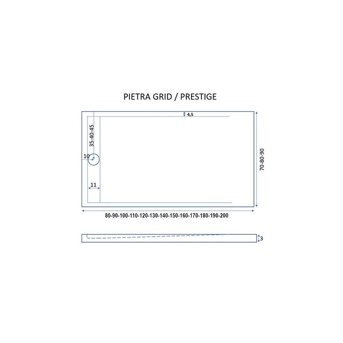 Piatto doccia in marmo resina tortora pietra cemento grid, misura 90x110