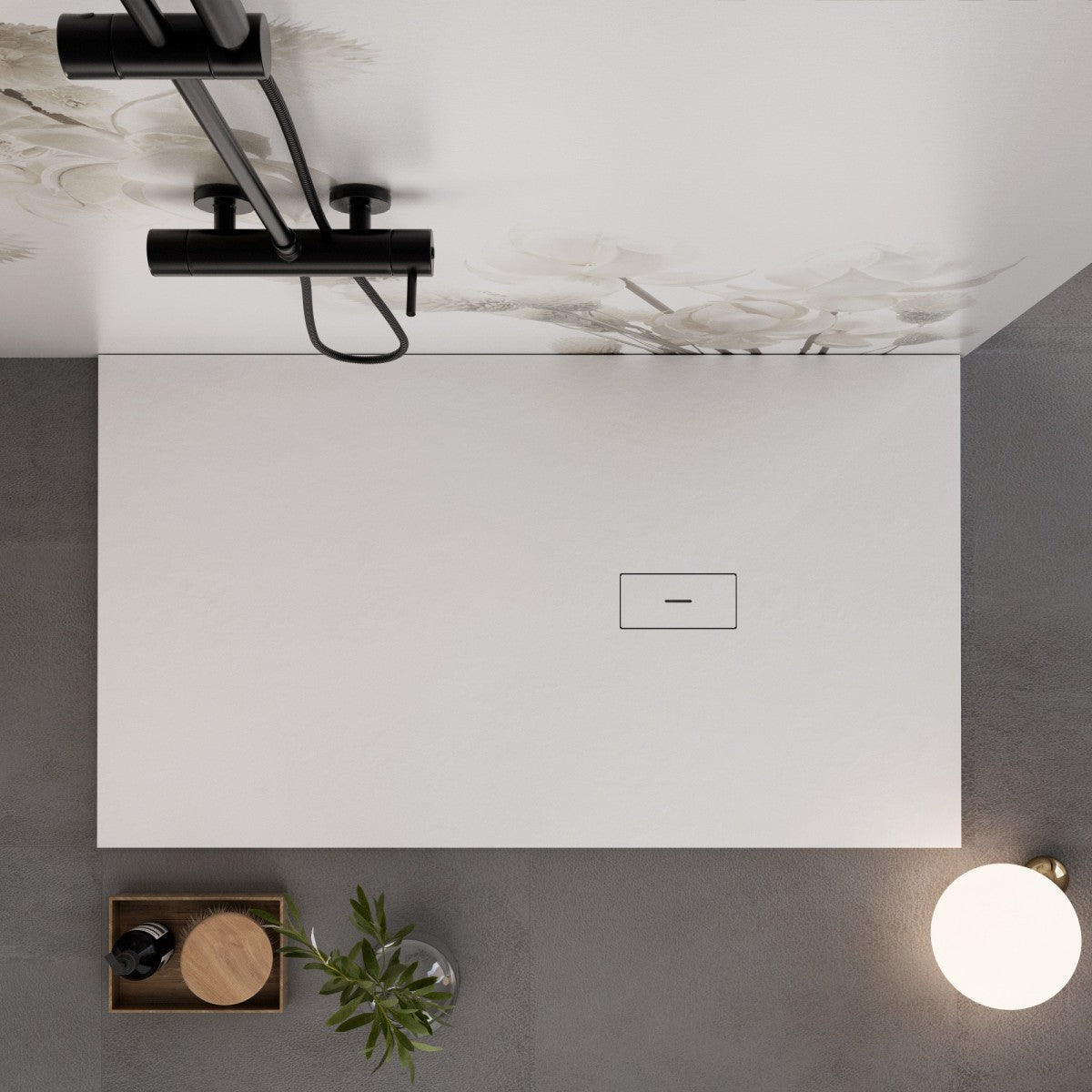 Piatto doccia in marmoresina bianco effetto pietra cemento maka, misura 100x140