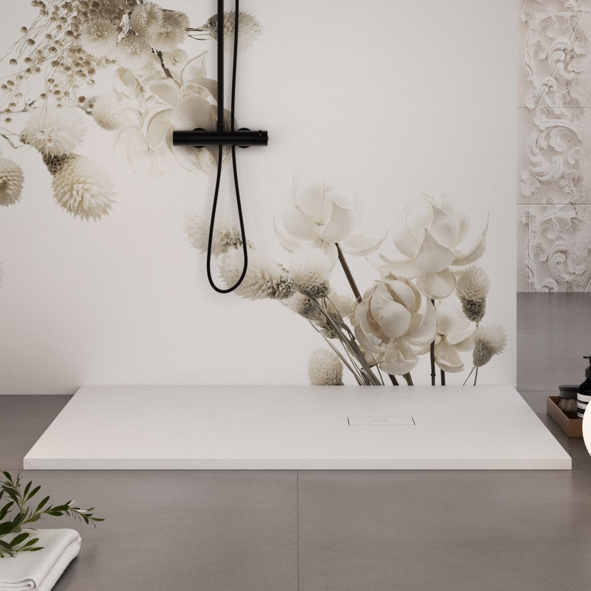 Piatto doccia in marmoresina bianco effetto pietra cemento maka, misura 100x160