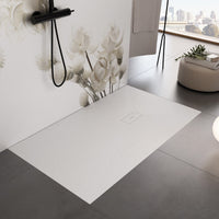 Piatto doccia in marmoresina bianco effetto pietra cemento maka, misura 70x110