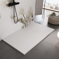 Piatto doccia in marmoresina bianco effetto pietra cemento maka, misura 100x140