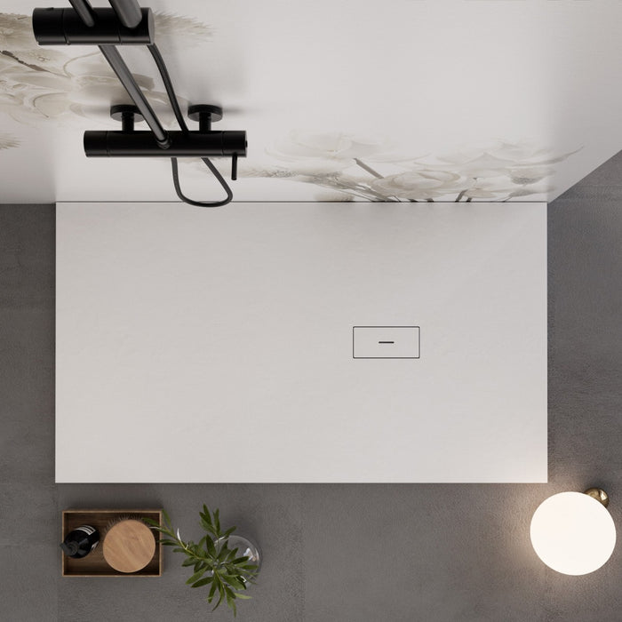 Piatto doccia in marmoresina bianco effetto pietra cemento maka, misura 90x130