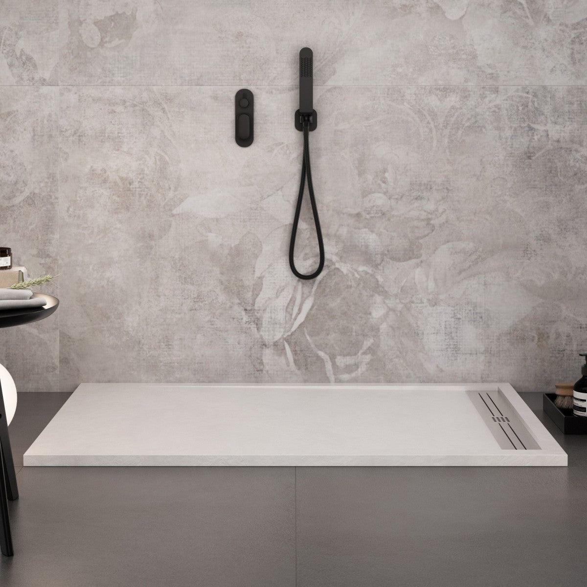 Piatto doccia in marmoresina bianco effetto pietra cemento relax, misura 90x190