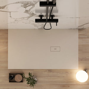 Piatto doccia in marmoresina crema effetto pietra cemento maka, misura 90x140