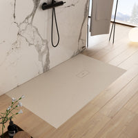 Piatto doccia in marmoresina crema effetto pietra cemento maka, misura 90x200