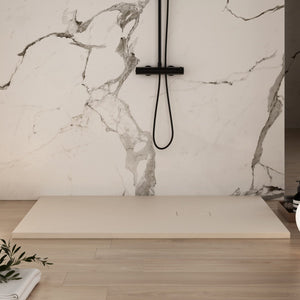 Piatto doccia in marmoresina crema effetto pietra cemento maka, misura 70x90