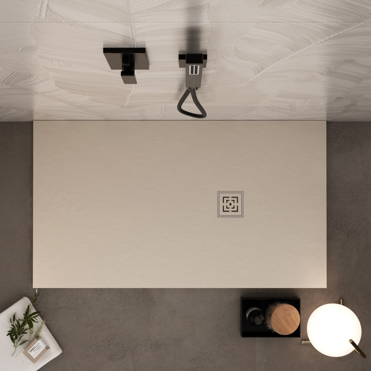 Piatto doccia in marmoresina crema effetto pietra cemento passion, misura 90x200