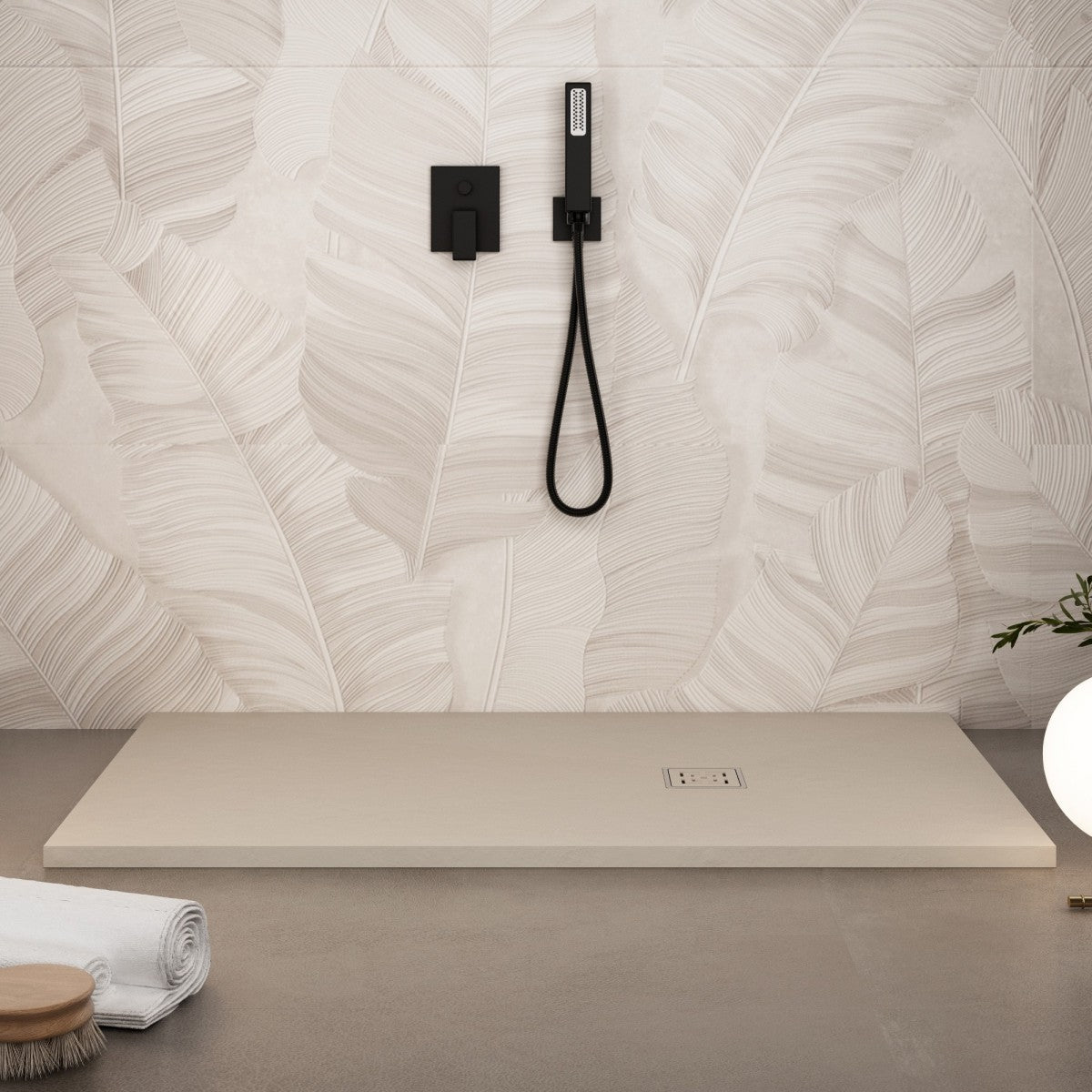 Piatto doccia in marmoresina crema effetto pietra cemento passion, misura 100x110