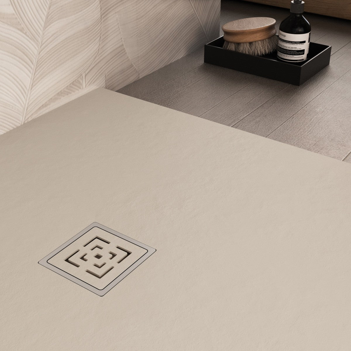 Piatto doccia in marmoresina crema effetto pietra cemento passion, misura 90x100