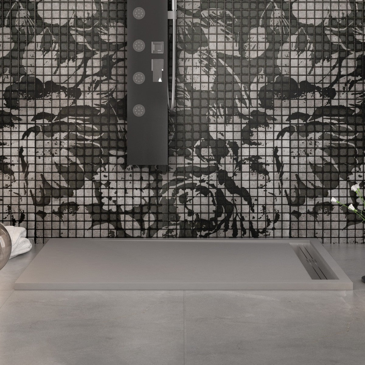 Piatto doccia in marmoresina grigio chiaro effetto pietra cemento relax, misura 70x150