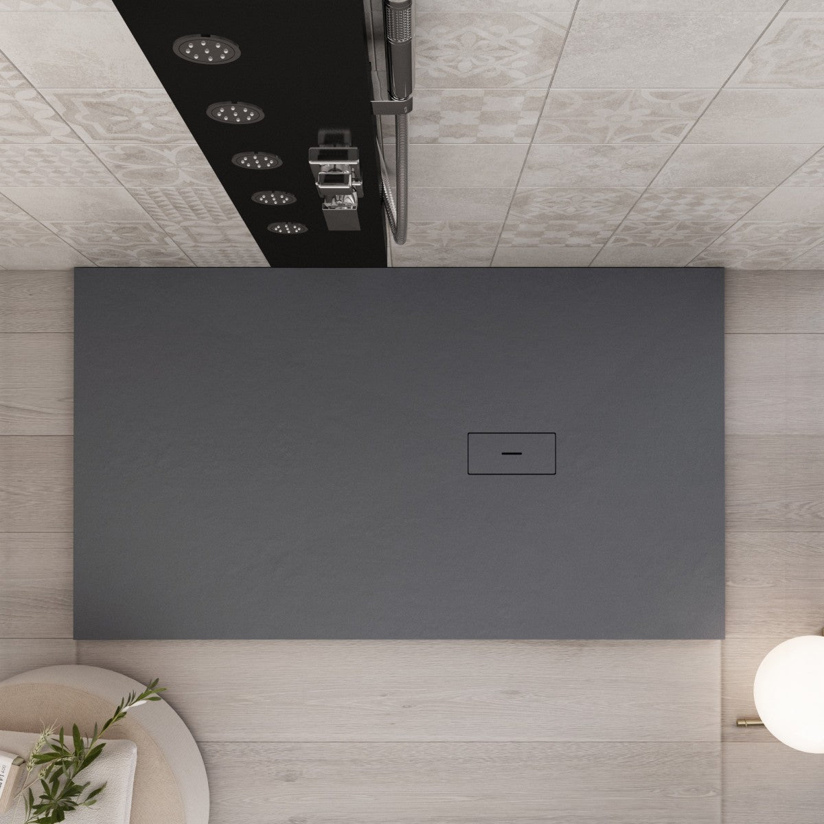 Piatto doccia in marmoresina grigio scuro effetto pietra cemento maka, misura 70x70