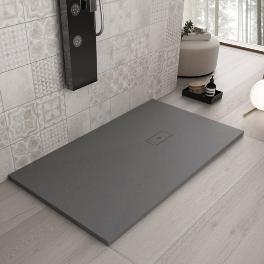 Piatto doccia in marmoresina grigio scuro effetto pietra cemento maka, misura 70x80