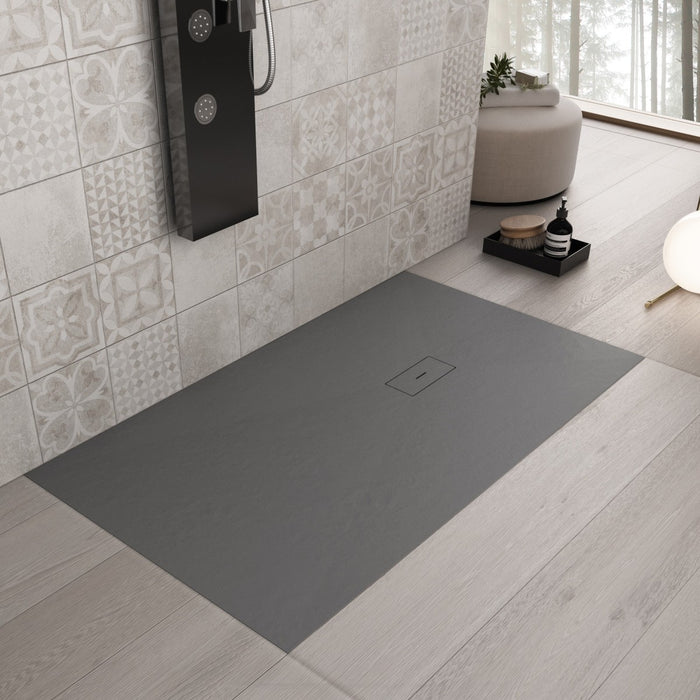 Piatto doccia in marmoresina grigio scuro effetto pietra cemento maka, misura 100x160