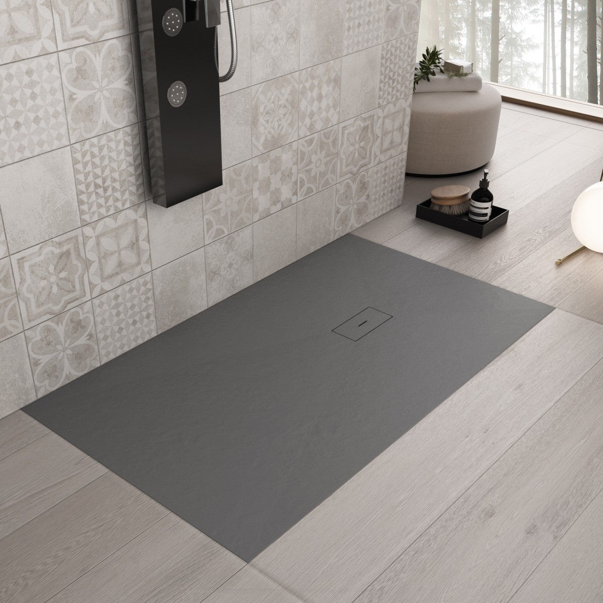 Piatto doccia in marmoresina grigio scuro effetto pietra cemento maka, misura 70x120