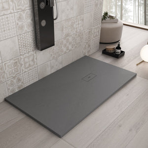 Piatto doccia in marmoresina grigio scuro effetto pietra cemento maka, misura 70x70