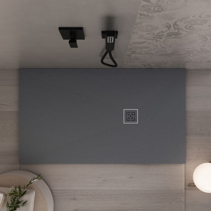 Piatto doccia in marmoresina grigio scuro effetto pietra cemento passion, misura 90x90
