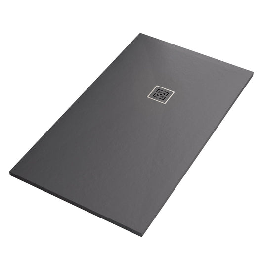 Piatto doccia in marmoresina grigio scuro effetto pietra cemento passion, misura 70x80