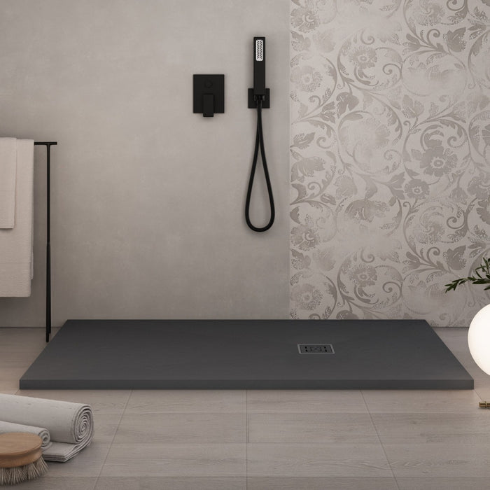 Piatto doccia in marmoresina grigio scuro effetto pietra cemento passion, misura 90x110