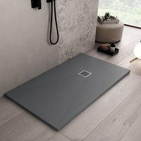 Piatto doccia in marmoresina grigio scuro effetto pietra cemento passion, misura 75x140