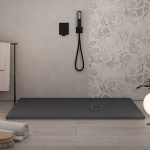 Piatto doccia in marmoresina grigio scuro effetto pietra cemento passion, misura 70x140