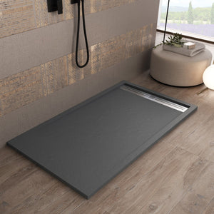 Piatto doccia in marmoresina grigio scuro effetto pietra cemento relax, misura 90x100