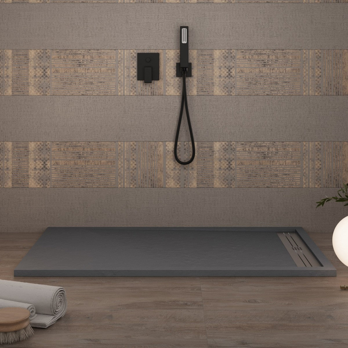 Piatto doccia in marmoresina grigio scuro effetto pietra cemento relax, misura 90x130