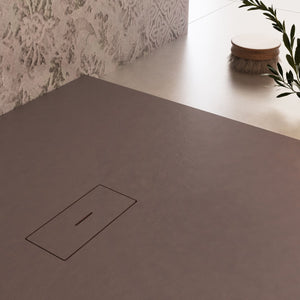 Piatto doccia in marmoresina marrone effetto pietra cemento maka, misura 90x90