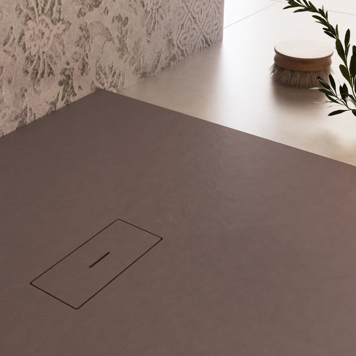 Piatto doccia in marmoresina marrone effetto pietra cemento maka, misura 100x120