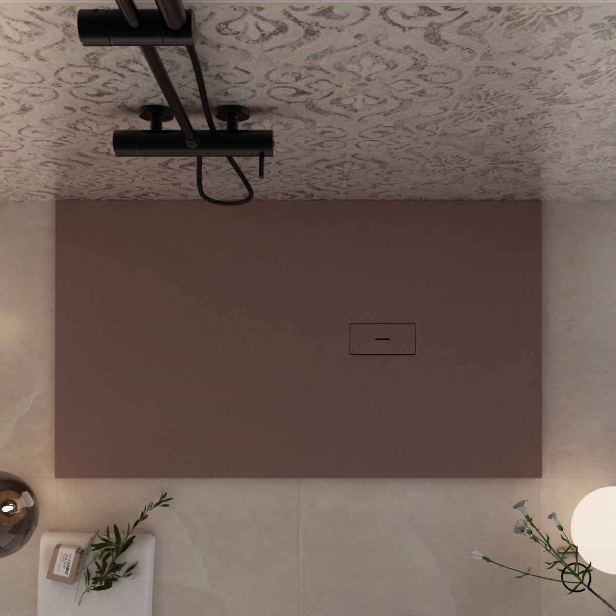 Piatto doccia in marmoresina marrone effetto pietra cemento maka, misura 80x160