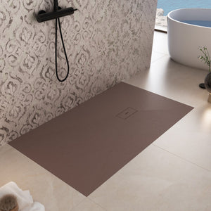 Piatto doccia in marmoresina marrone effetto pietra cemento maka, misura 100x130