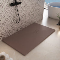 Piatto doccia in marmoresina marrone effetto pietra cemento maka, misura 80x180