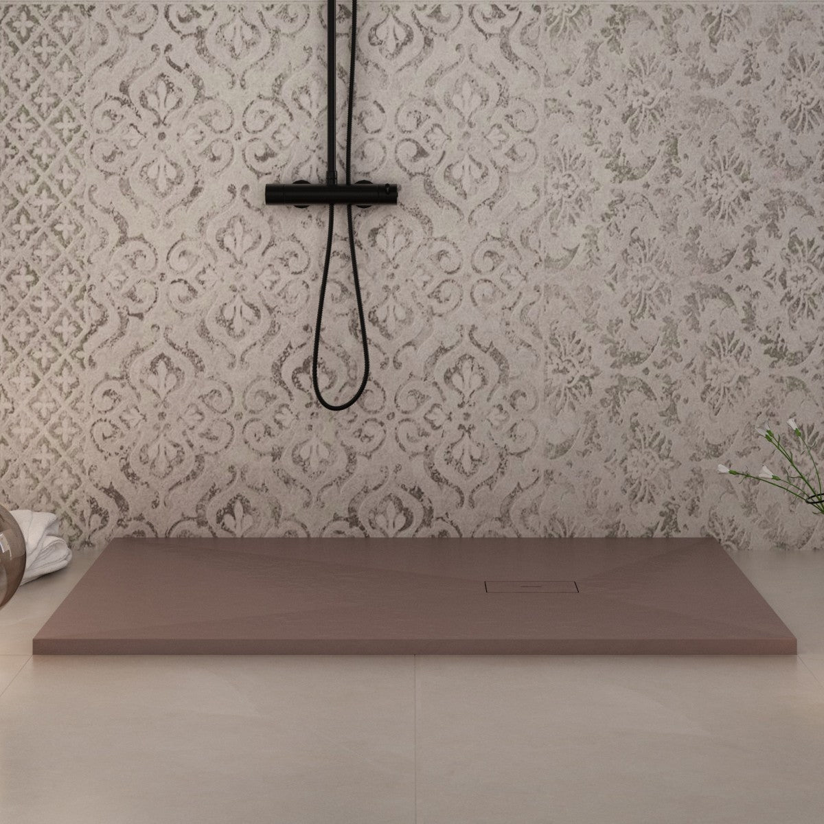 Piatto doccia in marmoresina marrone effetto pietra cemento maka, misura 100x150