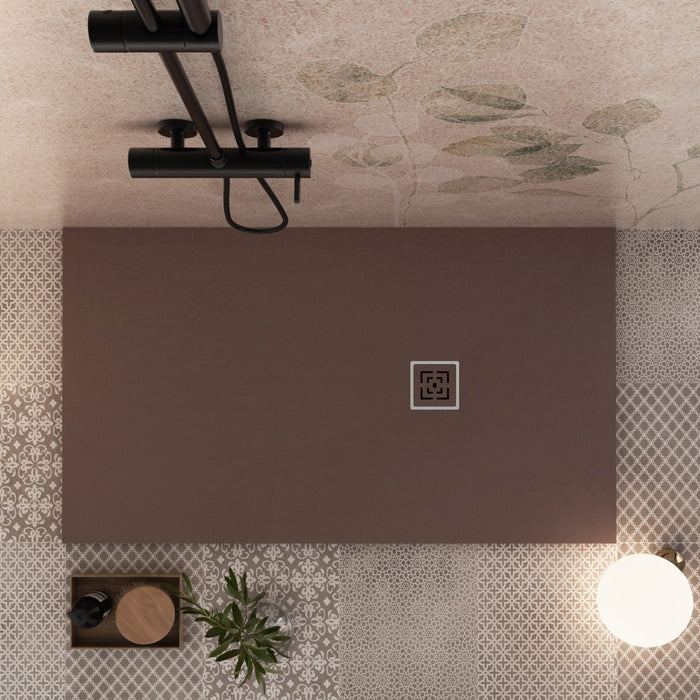 Piatto doccia in marmoresina marrone effetto pietra cemento passion, misura 90x100