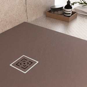 Piatto doccia in marmoresina marrone effetto pietra cemento passion, misura 100x100