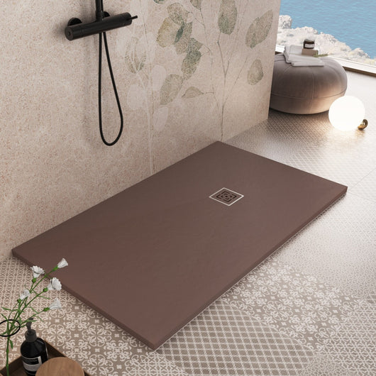 Piatto doccia in marmoresina marrone effetto pietra cemento passion, misura 70x170