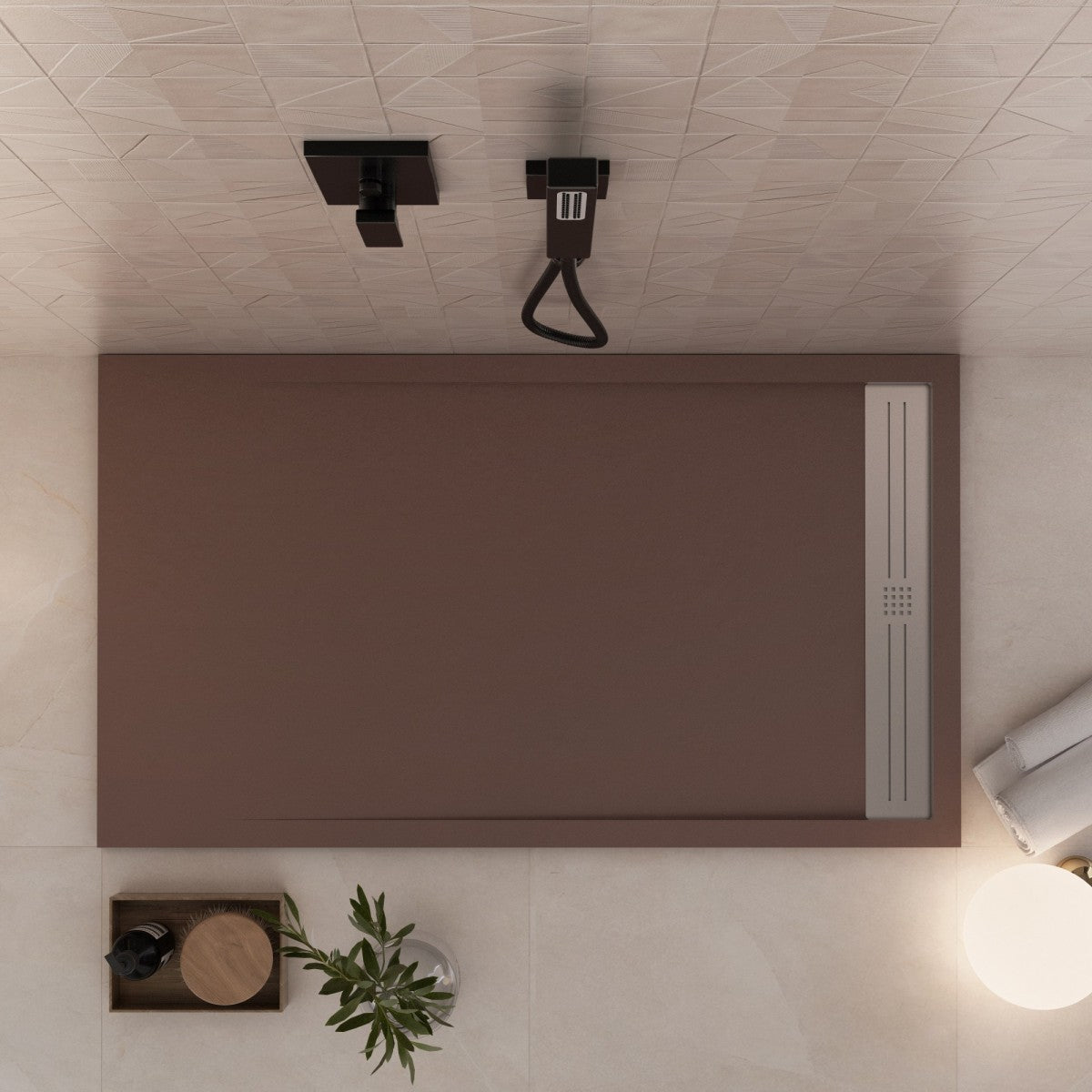 Piatto doccia in marmoresina marrone effetto pietra cemento relax, misura 90x140