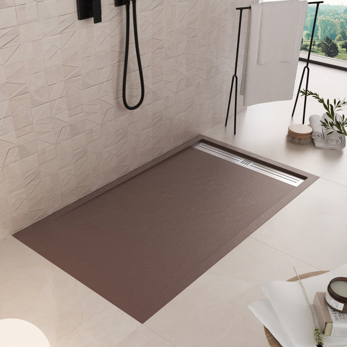 Piatto doccia in marmoresina marrone effetto pietra cemento relax, misura 70x100
