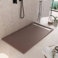 Piatto doccia in marmoresina marrone effetto pietra cemento relax, misura 70x100