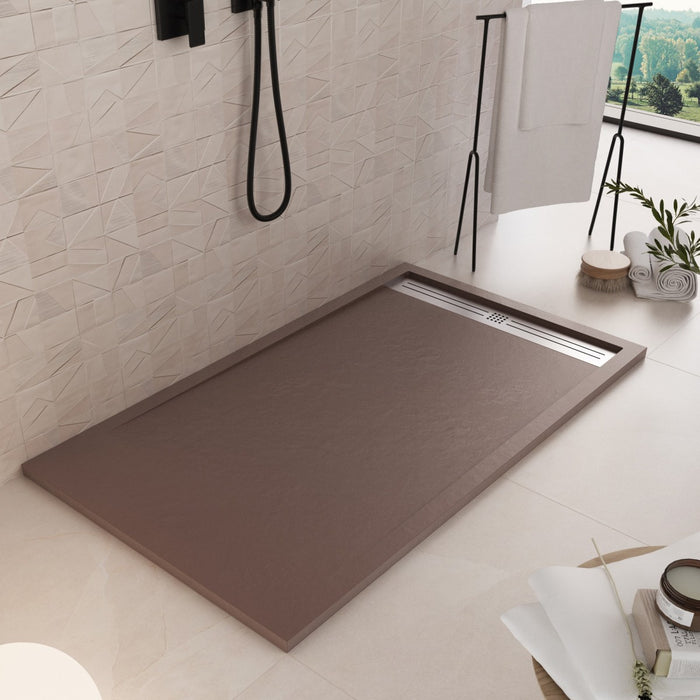 Piatto doccia in marmoresina marrone effetto pietra cemento relax, misura 70x100