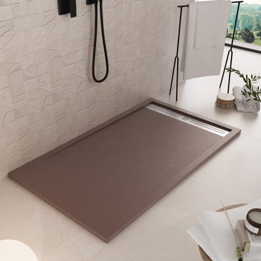 Piatto doccia in marmoresina marrone effetto pietra cemento relax, misura 90x190