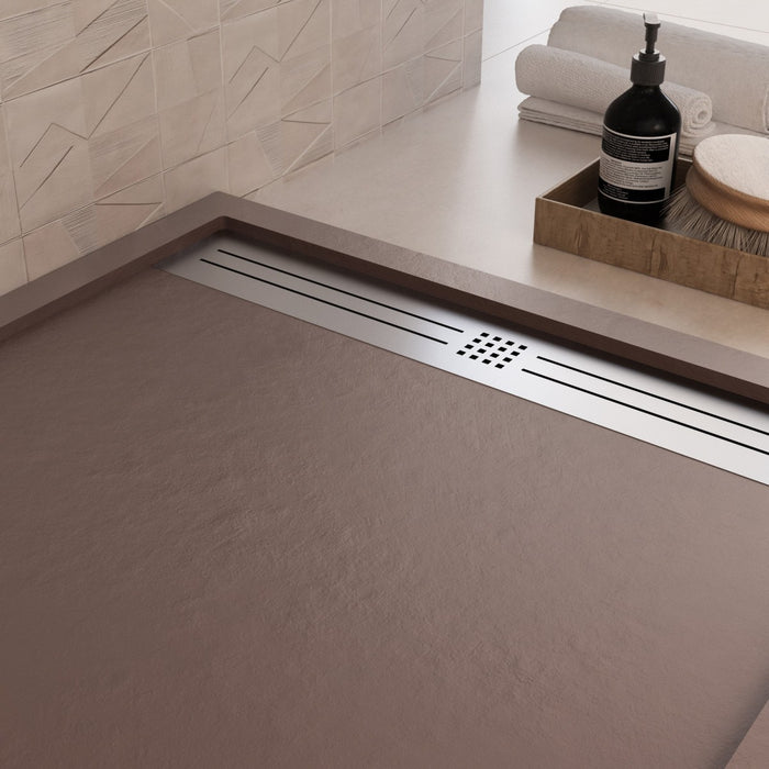 Piatto doccia in marmoresina marrone effetto pietra cemento relax, misura 70x100