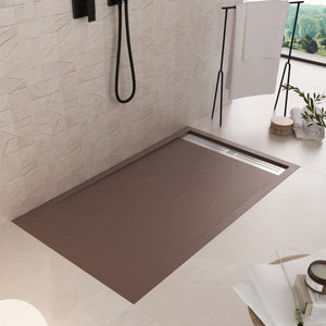 Piatto doccia in marmoresina marrone effetto pietra cemento relax, misura 80x180