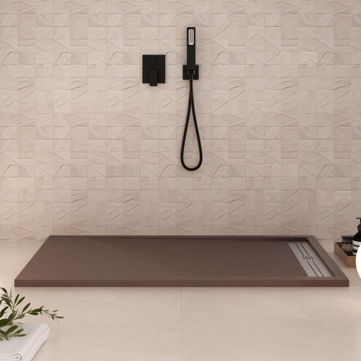 Piatto doccia in marmoresina marrone effetto pietra cemento relax, misura 80x180