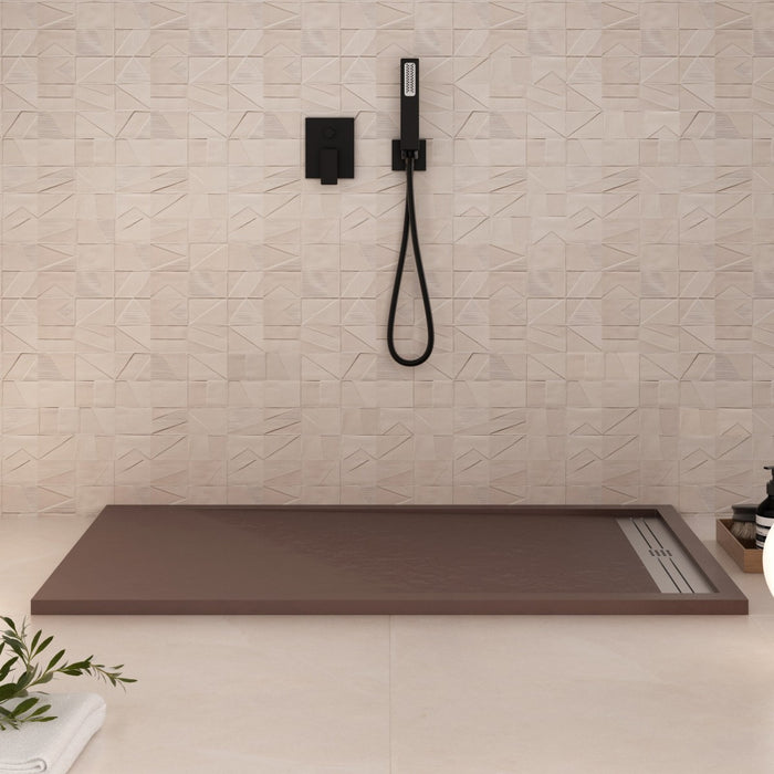 Piatto doccia in marmoresina marrone effetto pietra cemento relax, misura 80x180